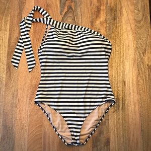 J. Crew Striped One-Shoulder Bathing Suit—Size 14